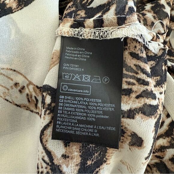 H&M Cream Leopard Cat Print Long Sleeve Midi Shirt Dress Size 8 - Picture 7 of 7